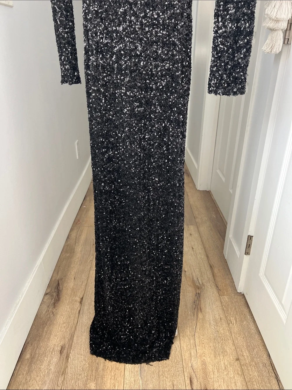 Zara Sequin Long Sleeve Elegant Shoulder Pad Black Long Dress Gown XS - Picture 8 of 11